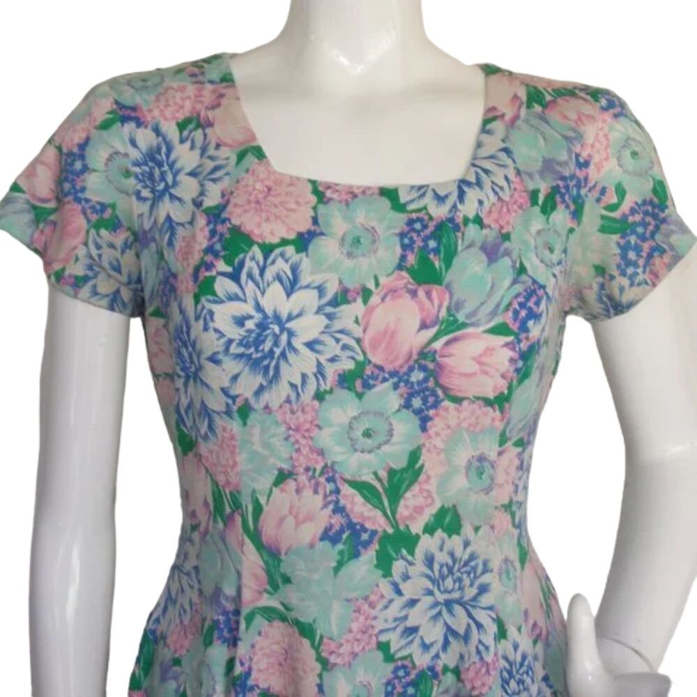 VINTAGE Skater MIni Dress, S, Multicolor Floral, Short sleeves,  Square neck - Picture 2 of 13